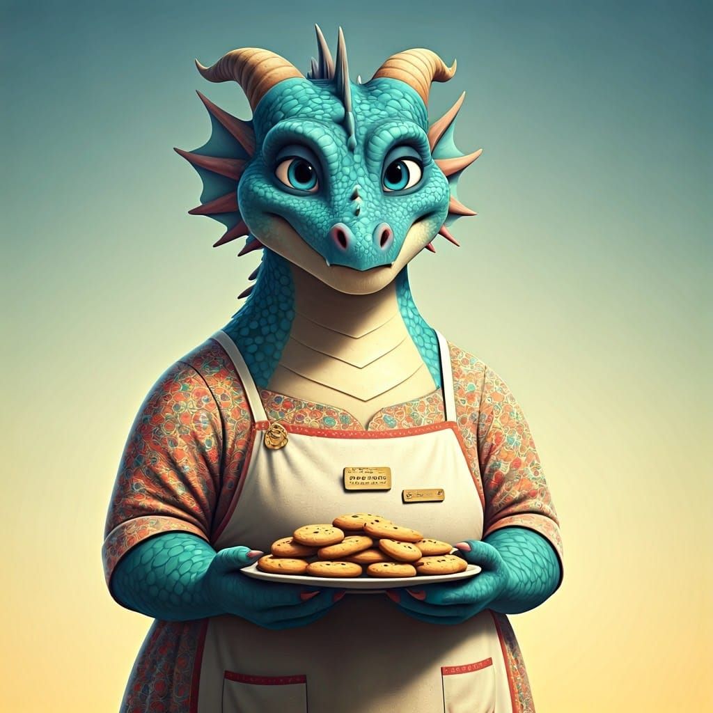 Mother Dragon with Cookies: Pixar-Style 3D Digital Art