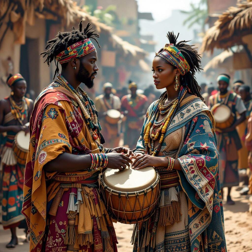 Africans Exchange Looks Amid Sacred Drums, Matte Painting