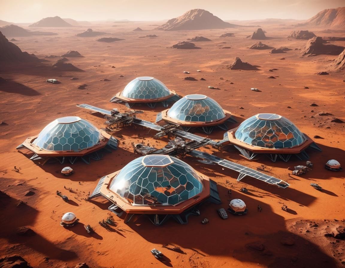 Futuristic Martian Colony with Glass Domes