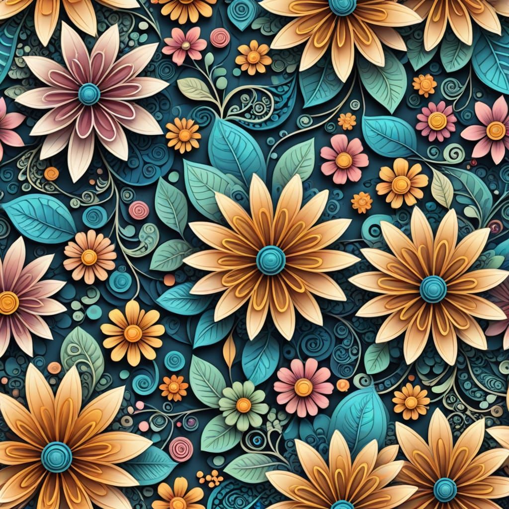 Vibrant Fractal Flowers in Zentangle Style