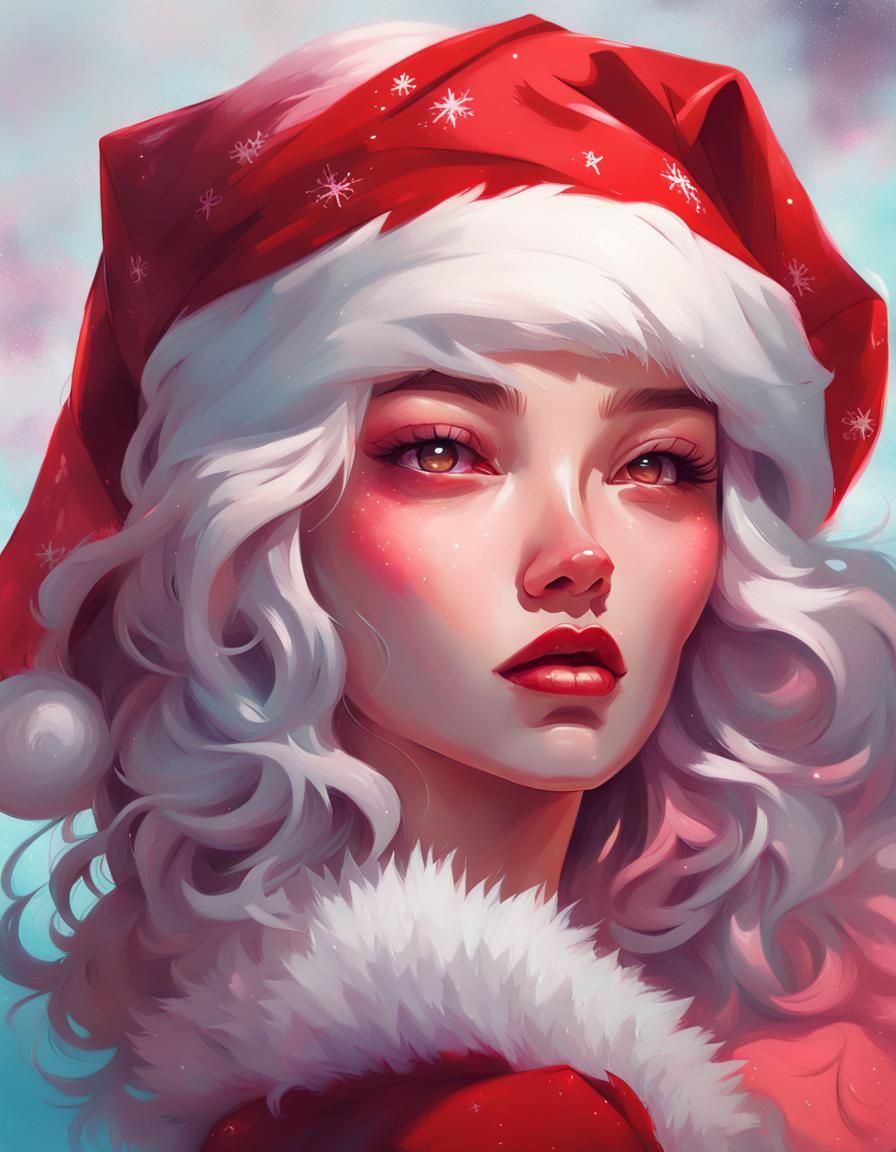 Young Mrs. Claus Portrait in Pop Surrealism Style