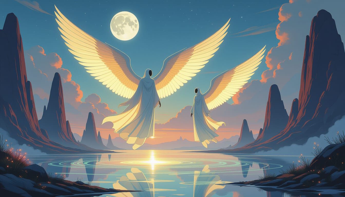 Winged Aliens Float Over Alien Planet