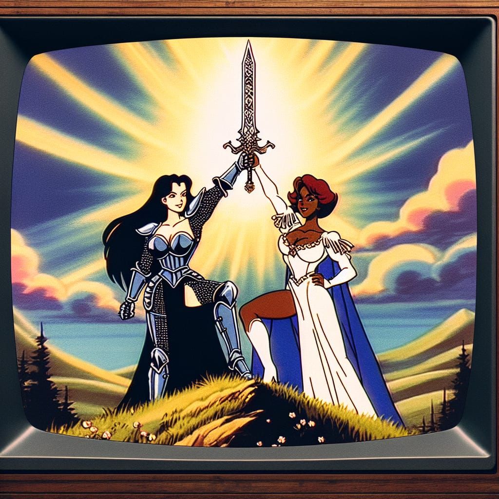 Triumphant Women in Vintage Cartoon Style