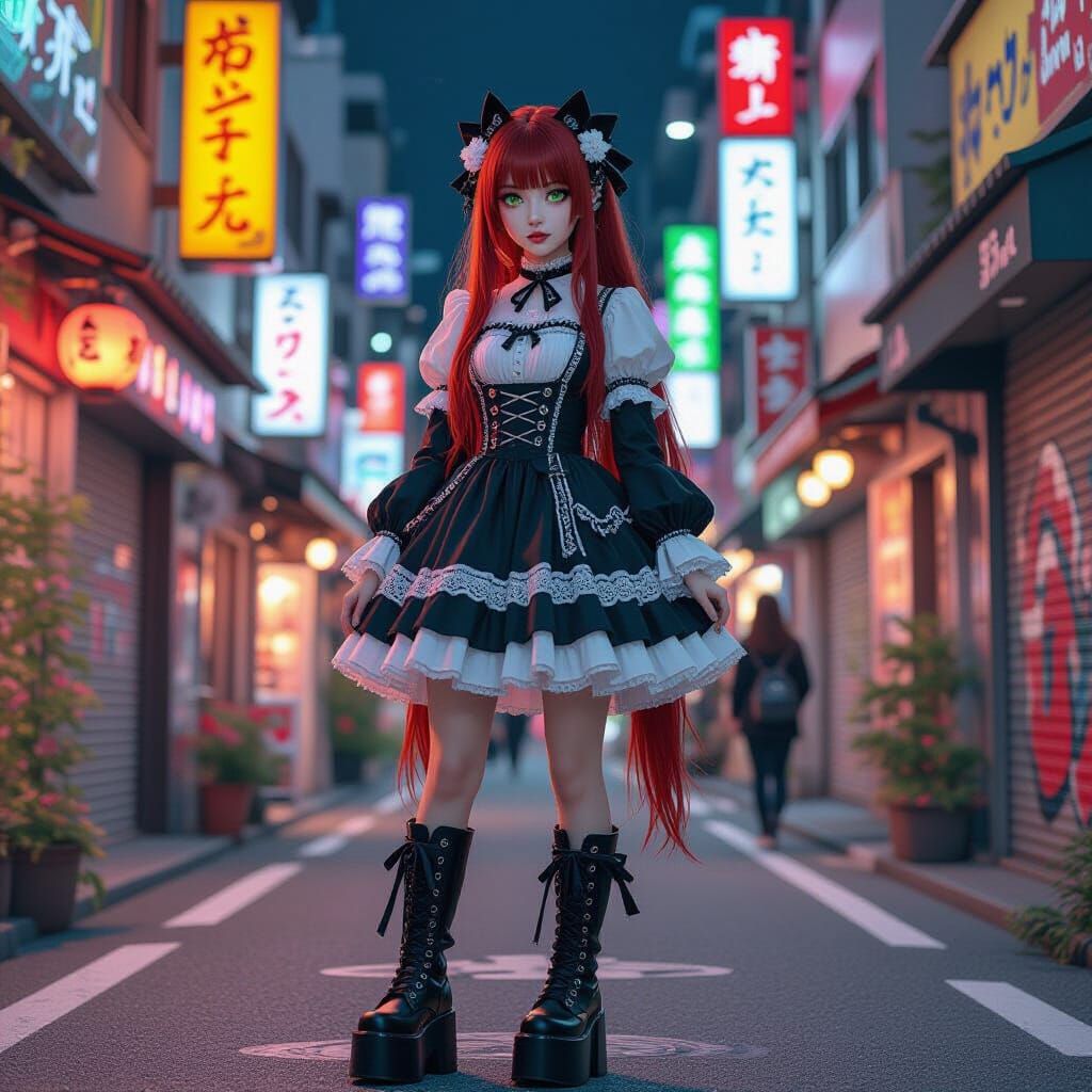 Japanese Woman in Harajuku Street, WLOP Style