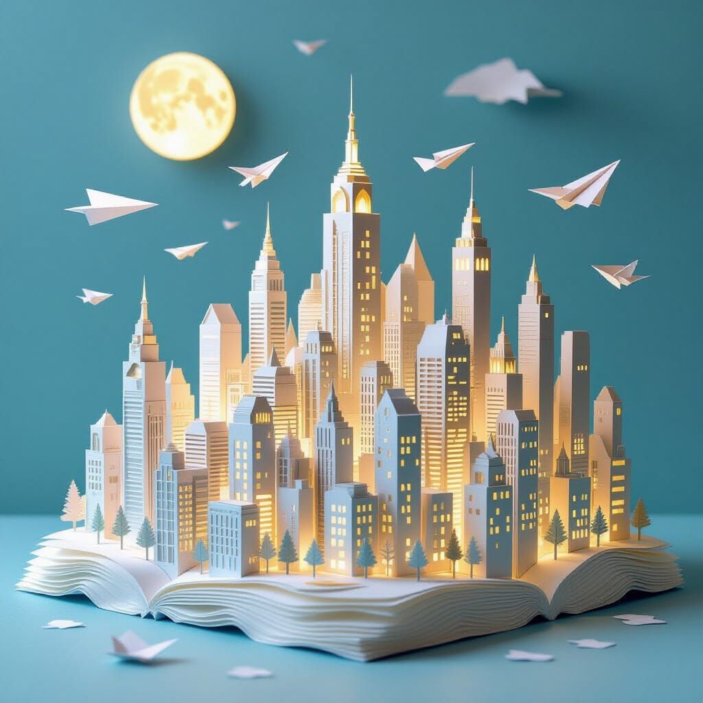 Paper Cityscape Pop-Up Book with Paper Airplanes