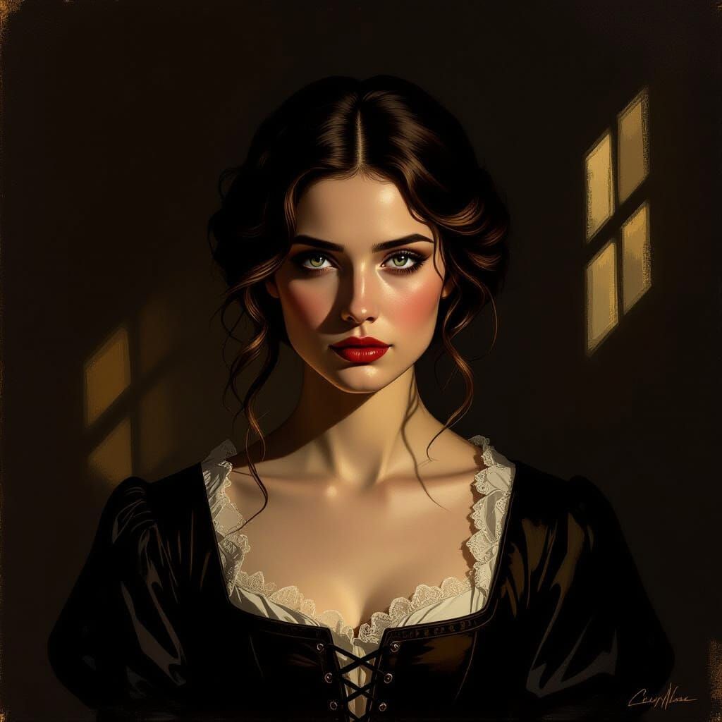 Deceptive Woman in Dramatic Chiaroscuro Lighting