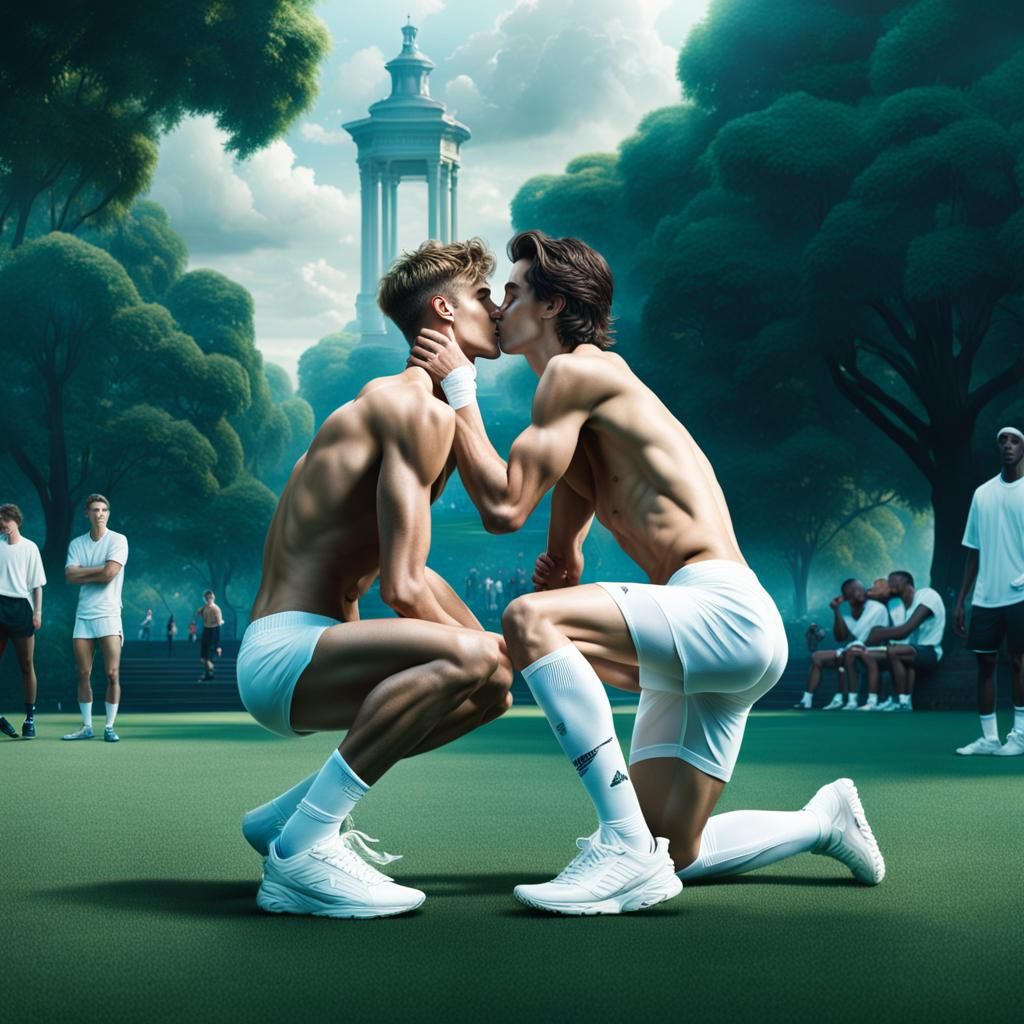 Celebrities Kissing in Park: Digital Matte Painting