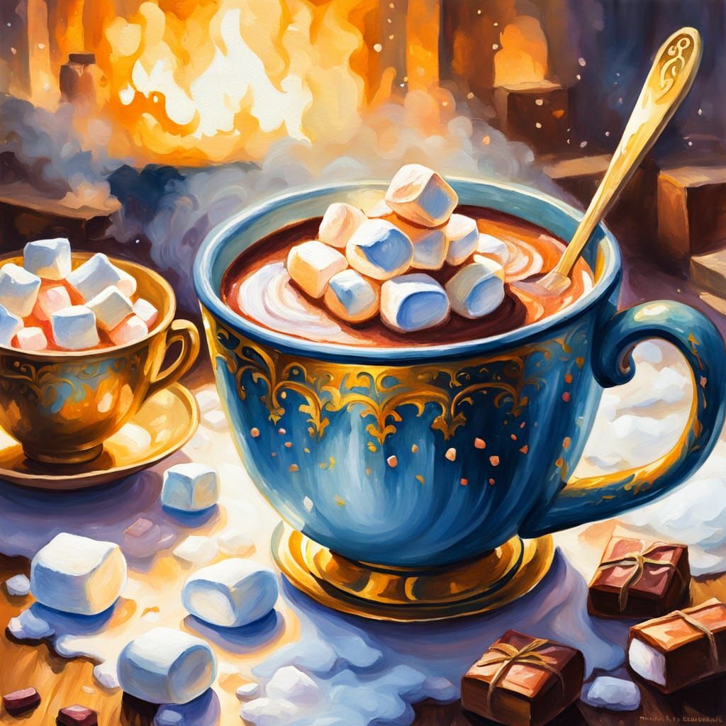 Dreamy Cocoa Cup in Gouache Style