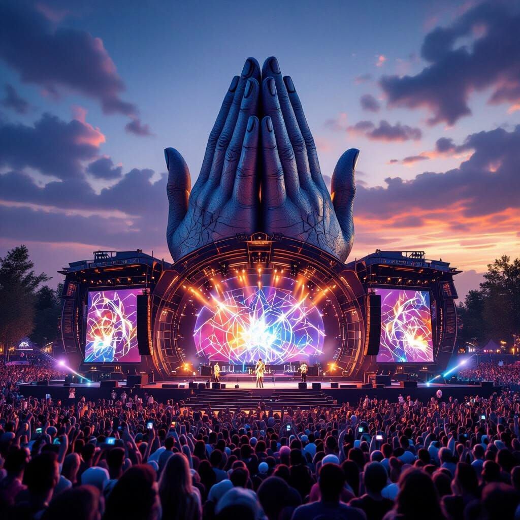 Tomorrowland Stage Design: Colossal Praying Hands