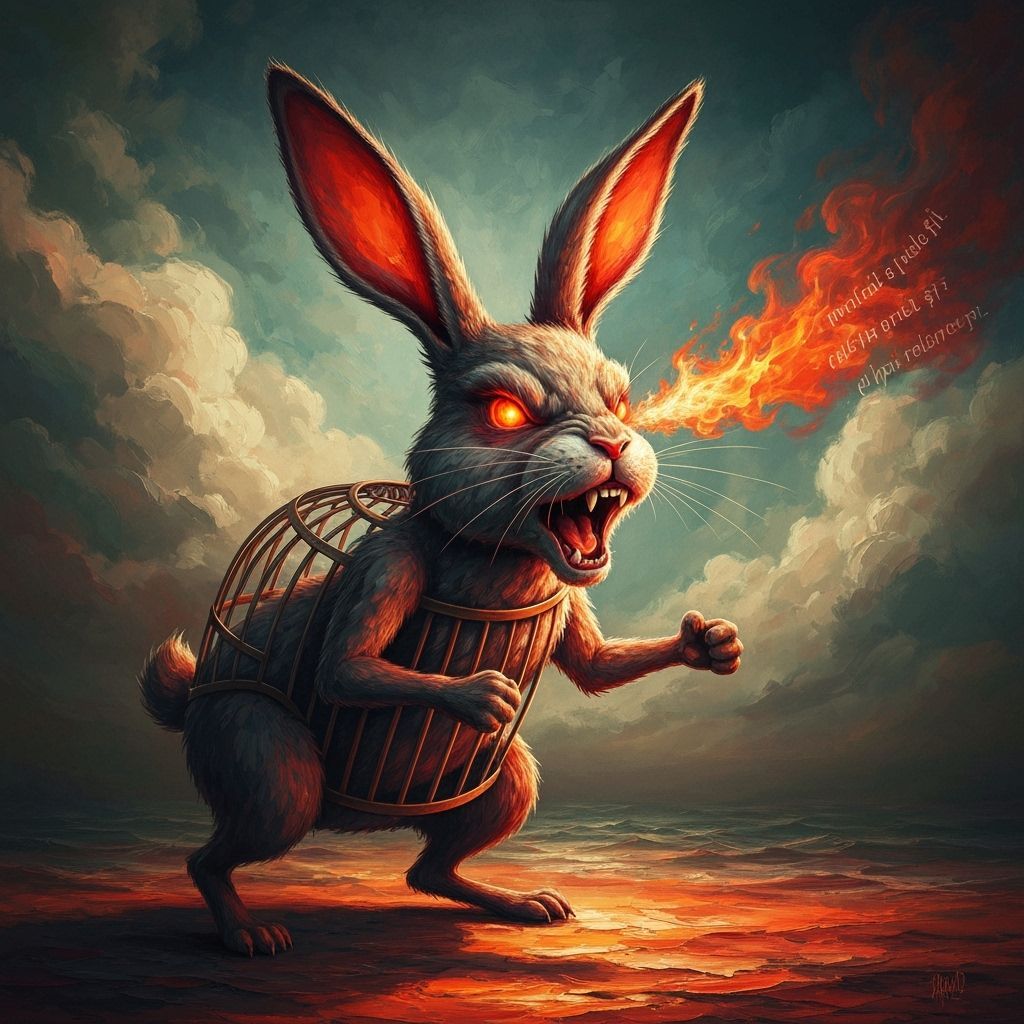 Angry Fiery Rabbit Roars as Flames Erupt