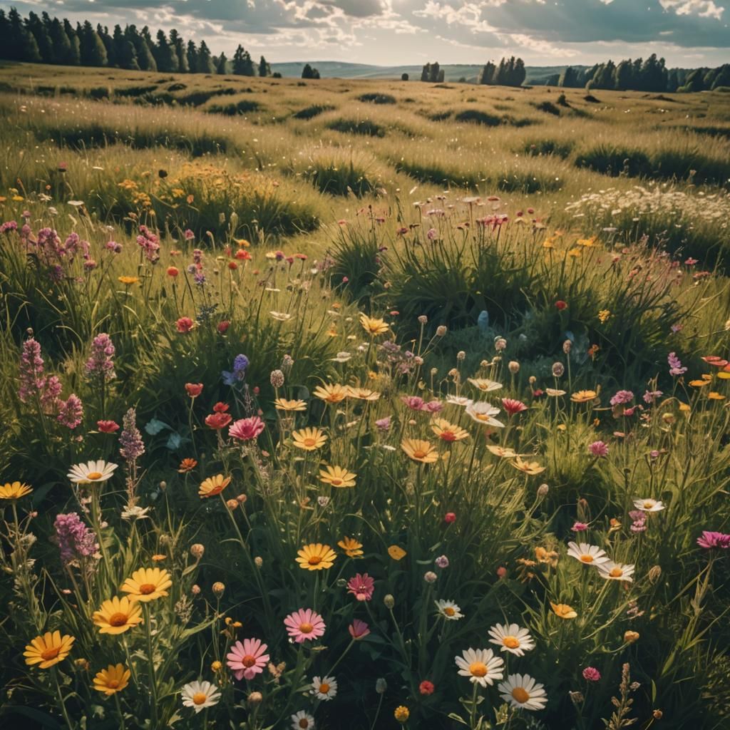 Lush Meadow with Wildflowers in Cinematic Style
