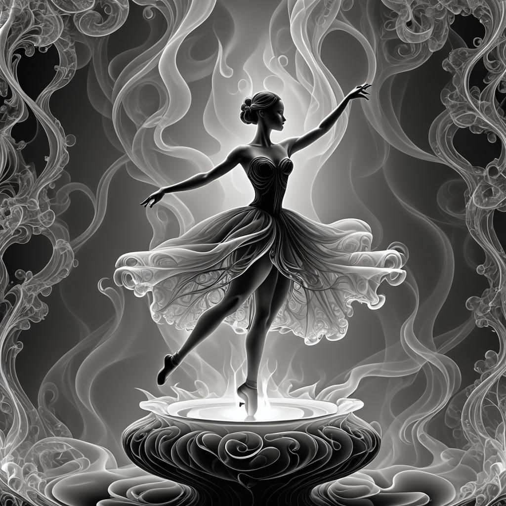 Surreal Ballerina Smoke Sculpture in Black and White