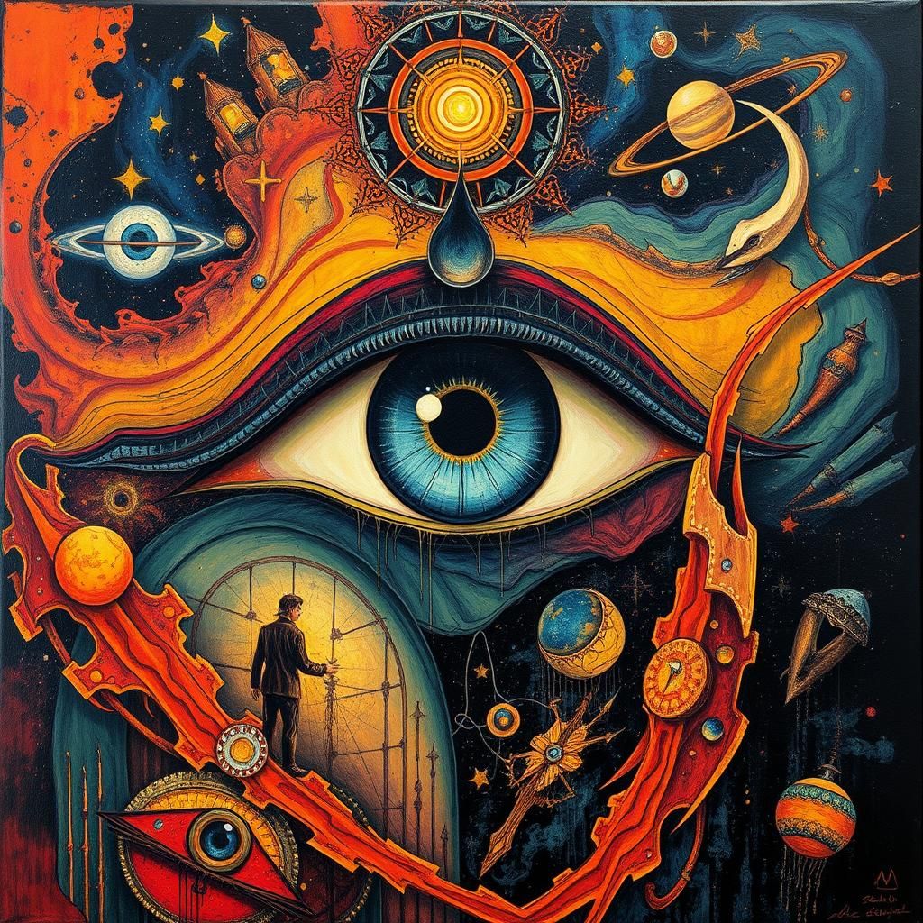 Celestial Eye: Impasto Art Deco Heavy Metal Cover