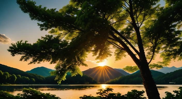 Mountain Lake Sunset in Professional Photography Style
