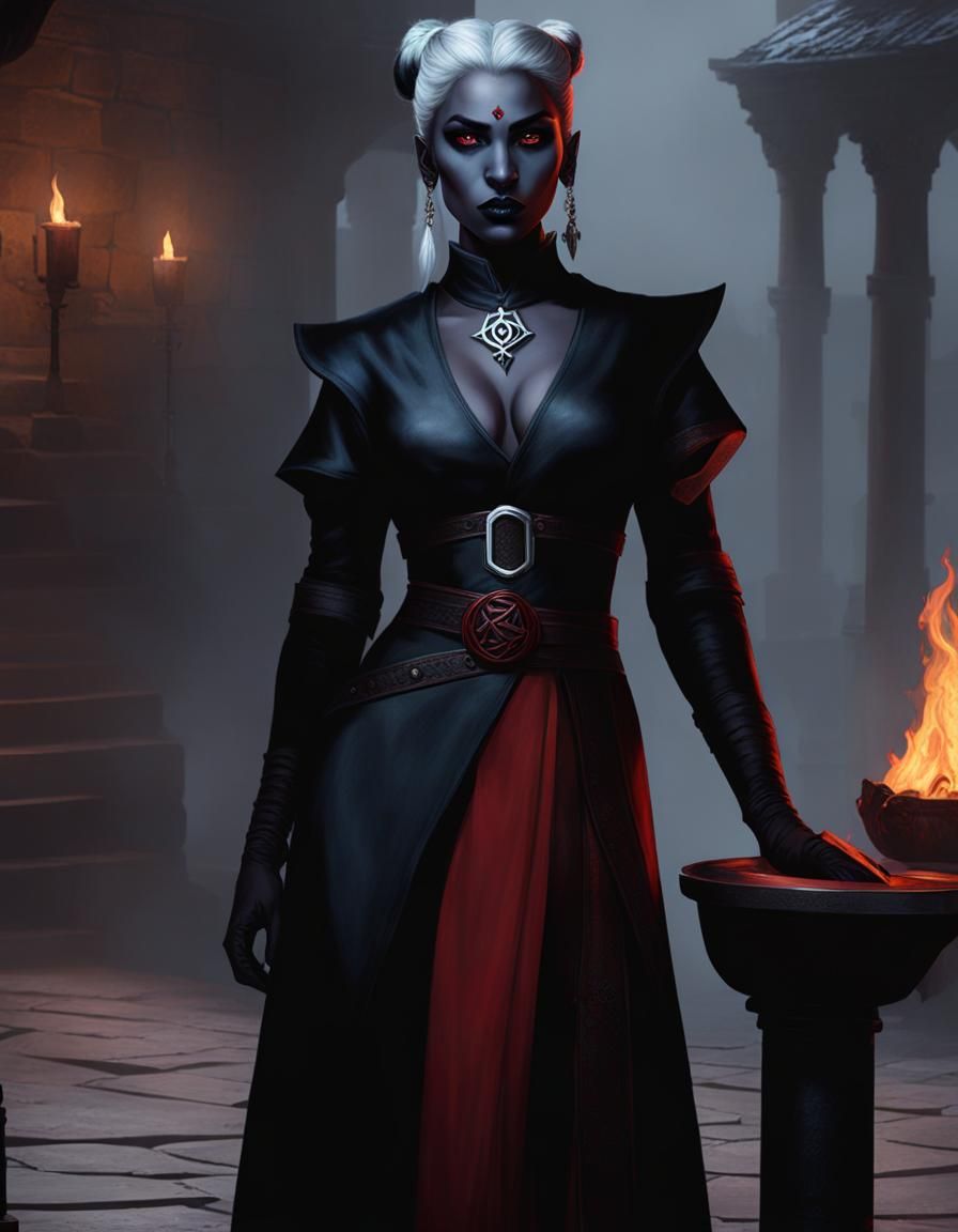 Scary Drow Cleric of Lolth Portrait