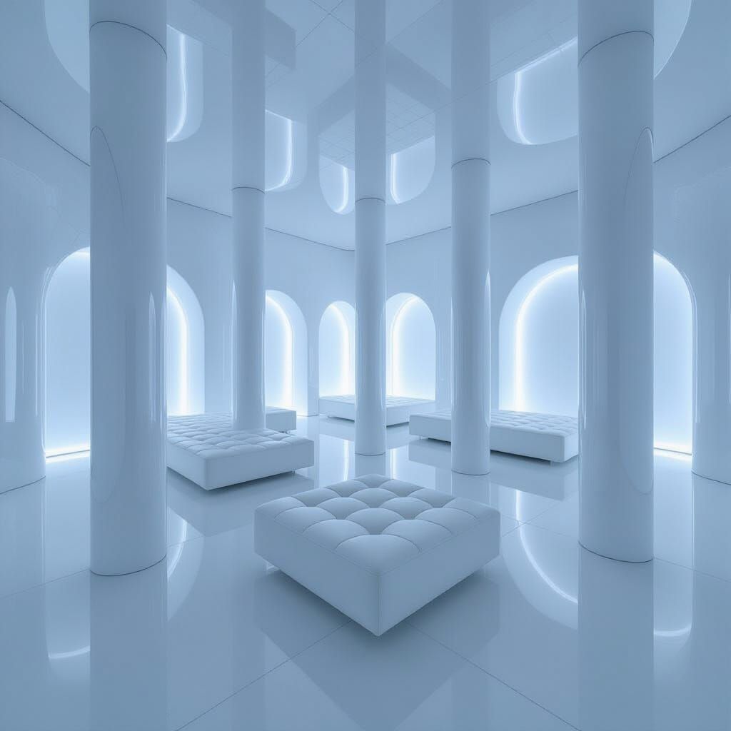 Minimalist White Room with Futuristic Columns