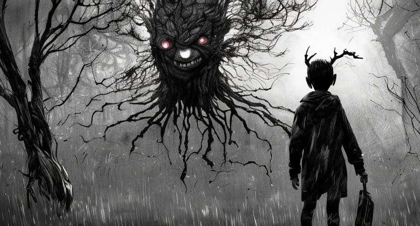 Terrifying Monster Double Exposure in Horror Style