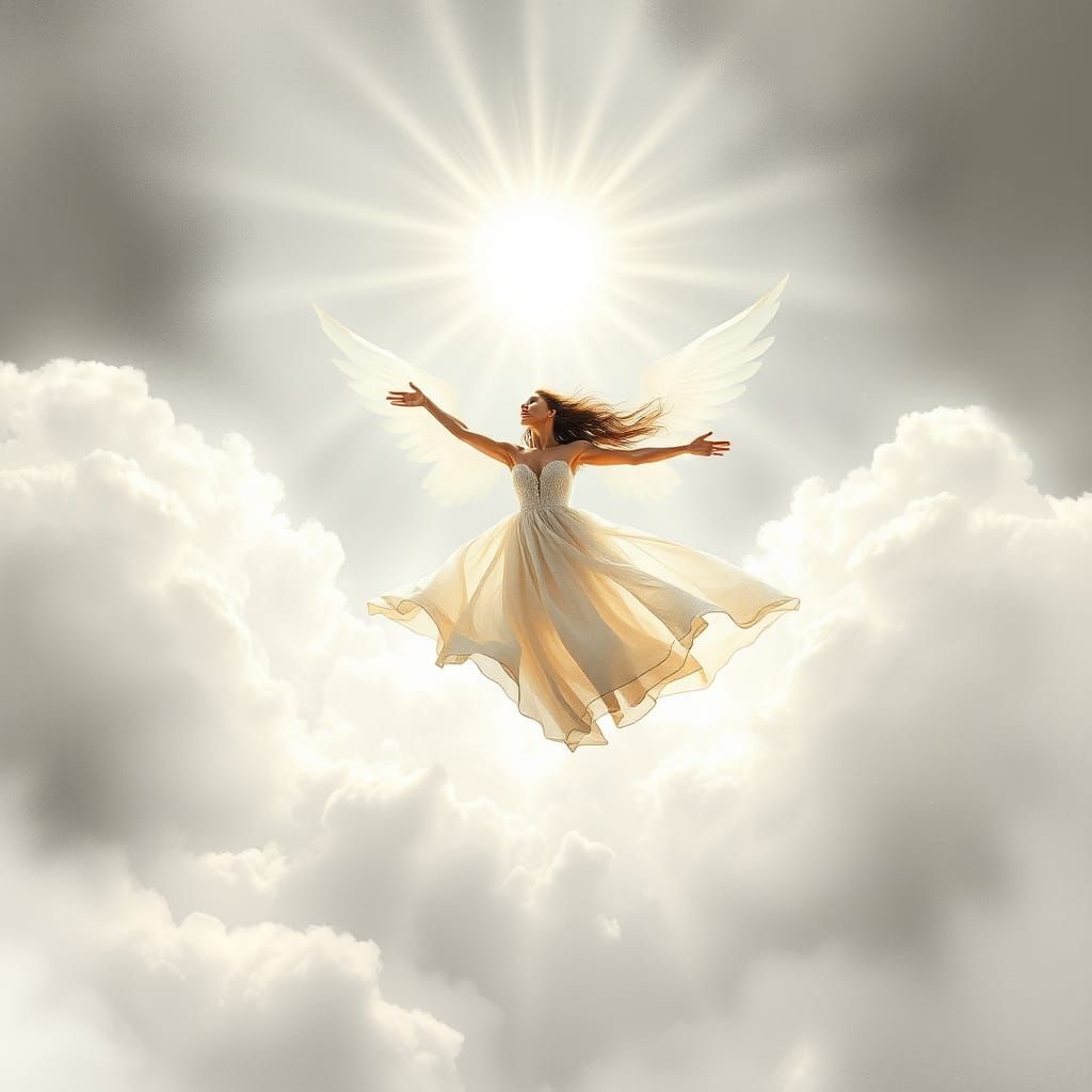 Magical Woman Flying: Light Watercolor Monochromatic Paintin...