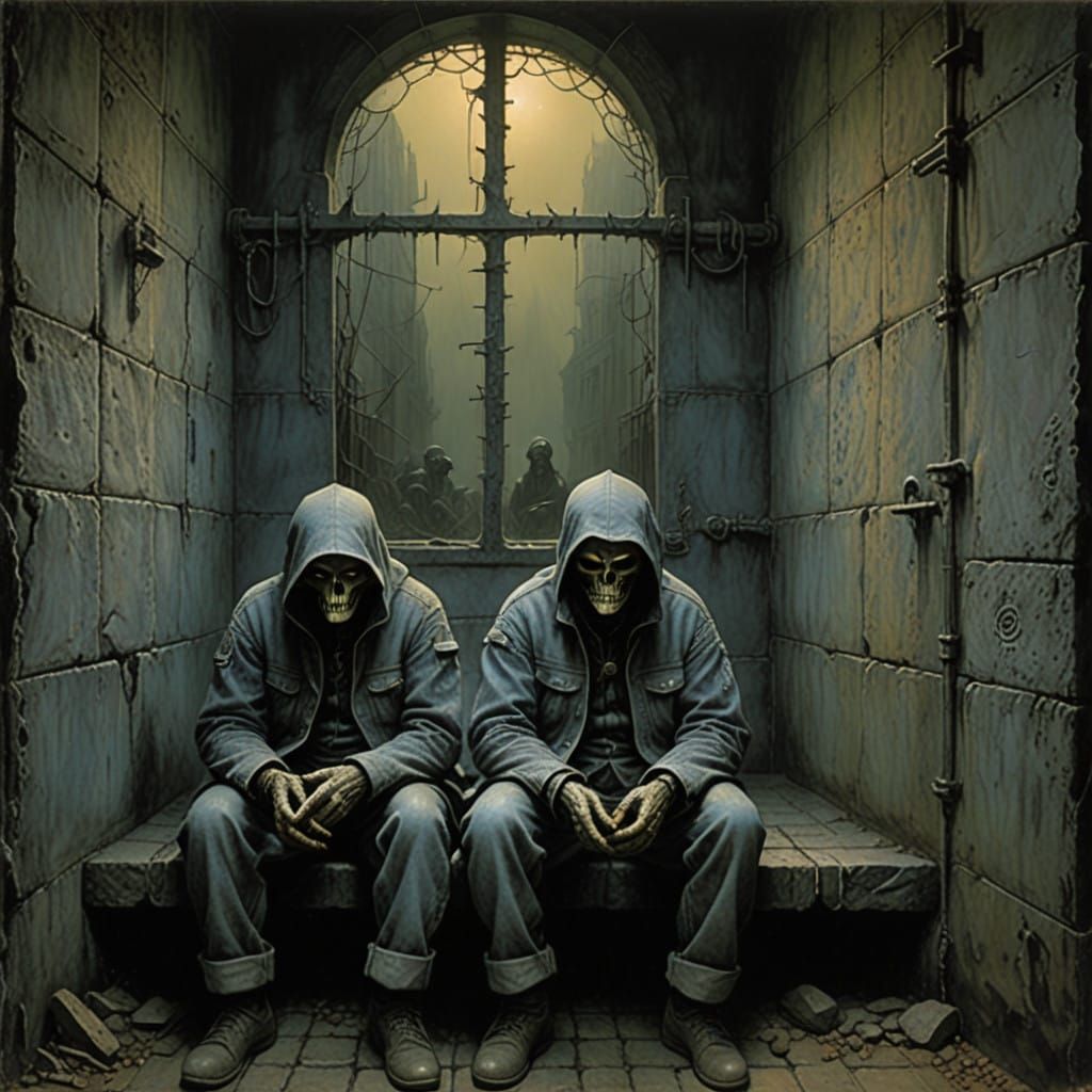 Weary Prisoners in a Grim, Gritty Cellblock