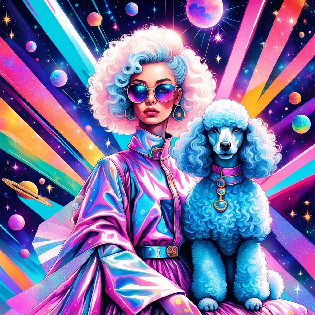 Fashionista and Poodle in Holographic Astral Cosmic Art