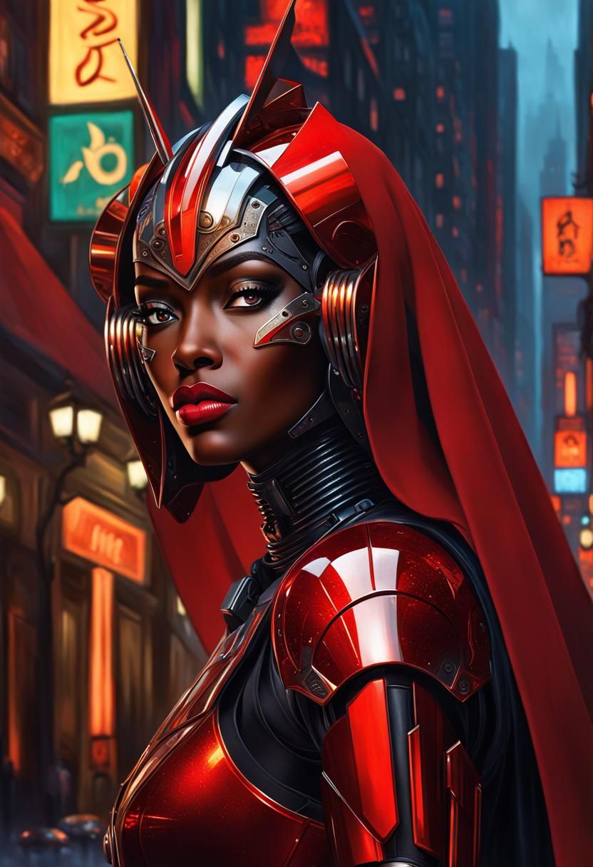 Cyberpunk Robot Girl in Hyperdetailed Academic Art