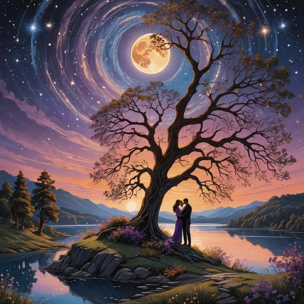 Couple Watching a Star Shower: Fantasy Concept Art