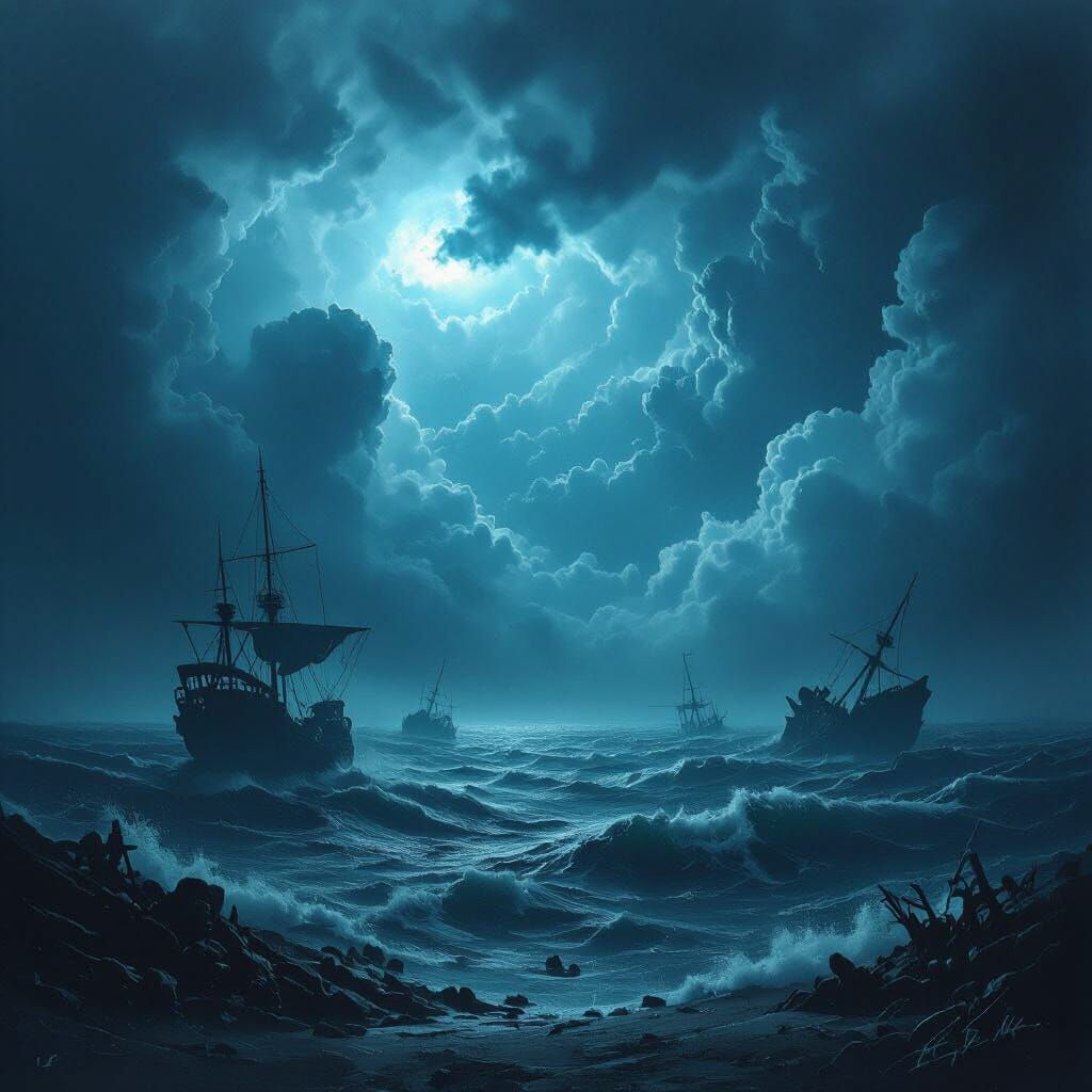 Bermuda Triangle Stormy Seascape in Dramatic Style