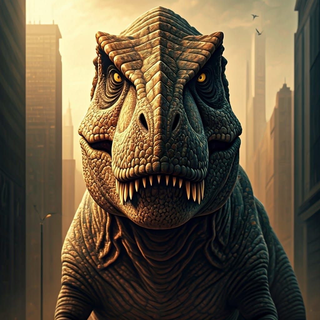 Hyper-Realistic Fantasy Portrait of a Timeless T. Rex in Mod...