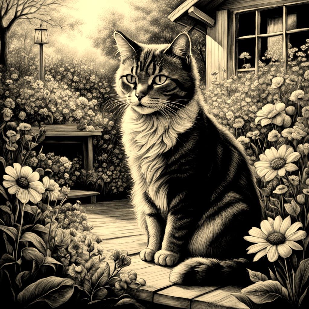 Whimsical Cottage Scene in Hyperdetailed Charcoal