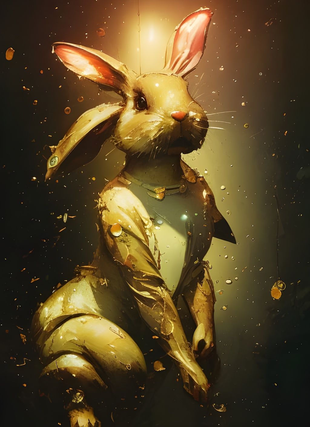 Cute Bunny in Honeycomb, Hyperdetailed Gouache Illustration