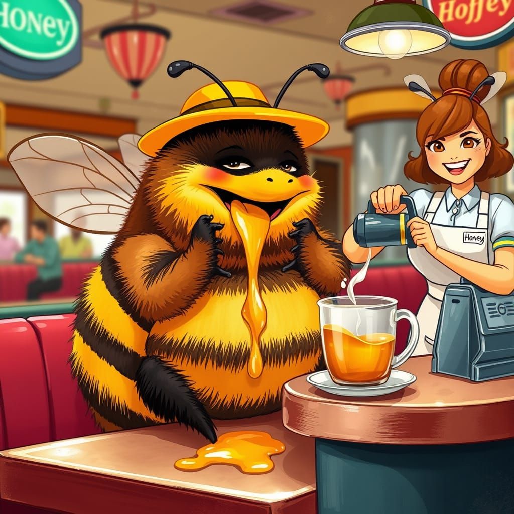 Whimsical Bee in Retro Diner Scene