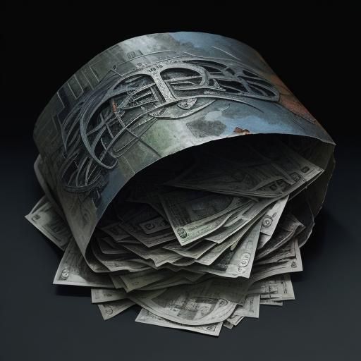 Surreal Ruined Shopping Basket with Cash