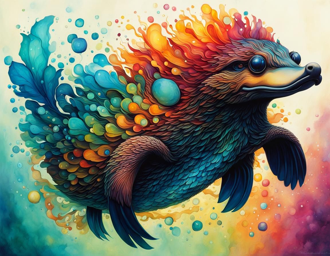 Fantasy Platypus in Surreal Decoupage Style