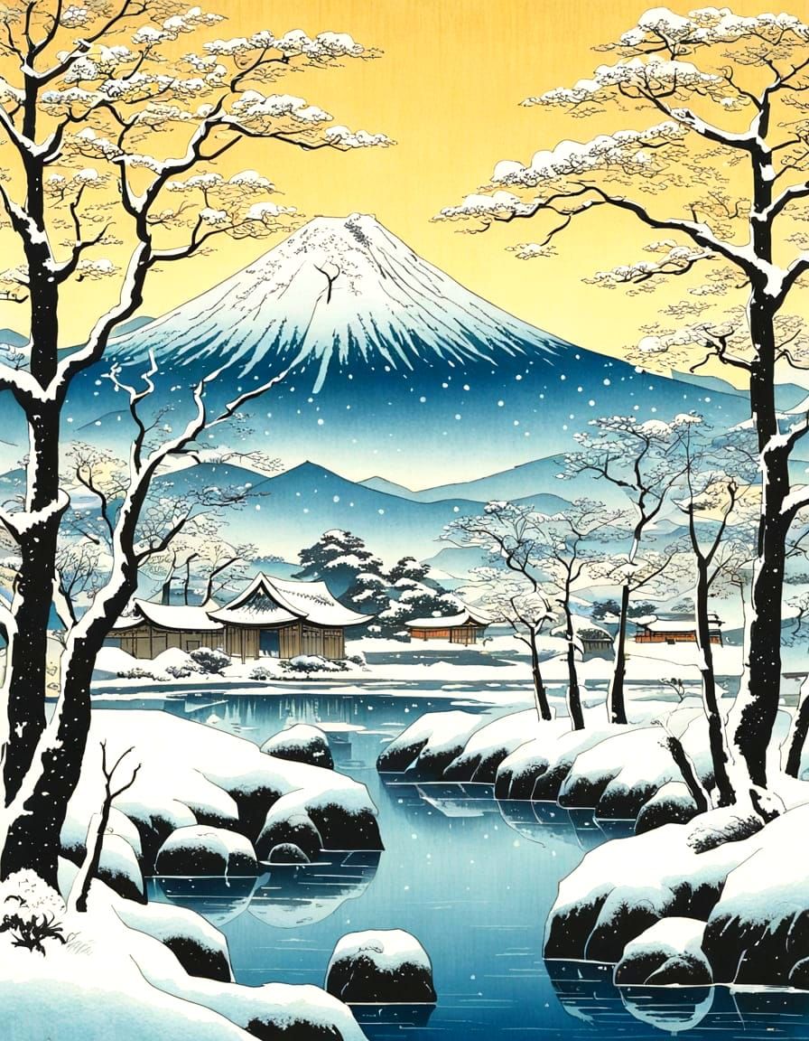 Winter Landscape in Utagawa Hiroshige Style