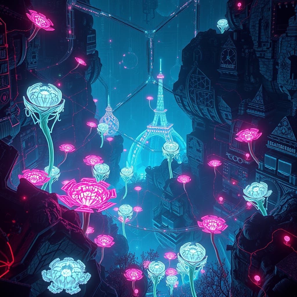Bioluminescent Flora in Alien Jungle: Utopian Nexus