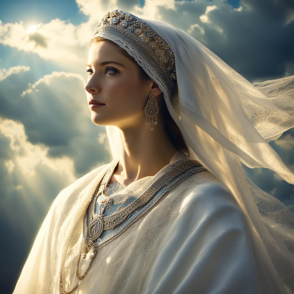 Beautiful Woman with Talit in Divine Light