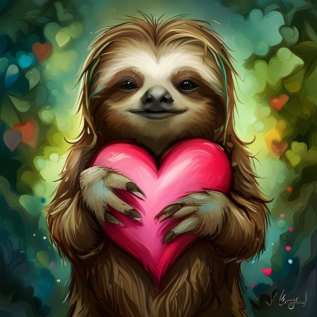 Adorable Sloth Holding a Heart in Detailed Artwork