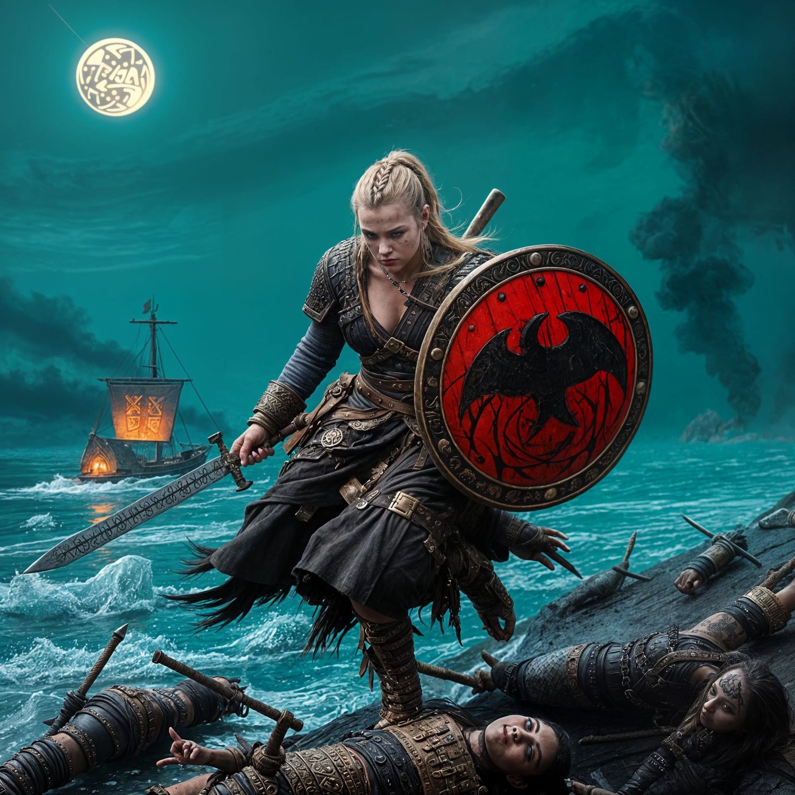 Viking Woman Warrior with Sword and Shield