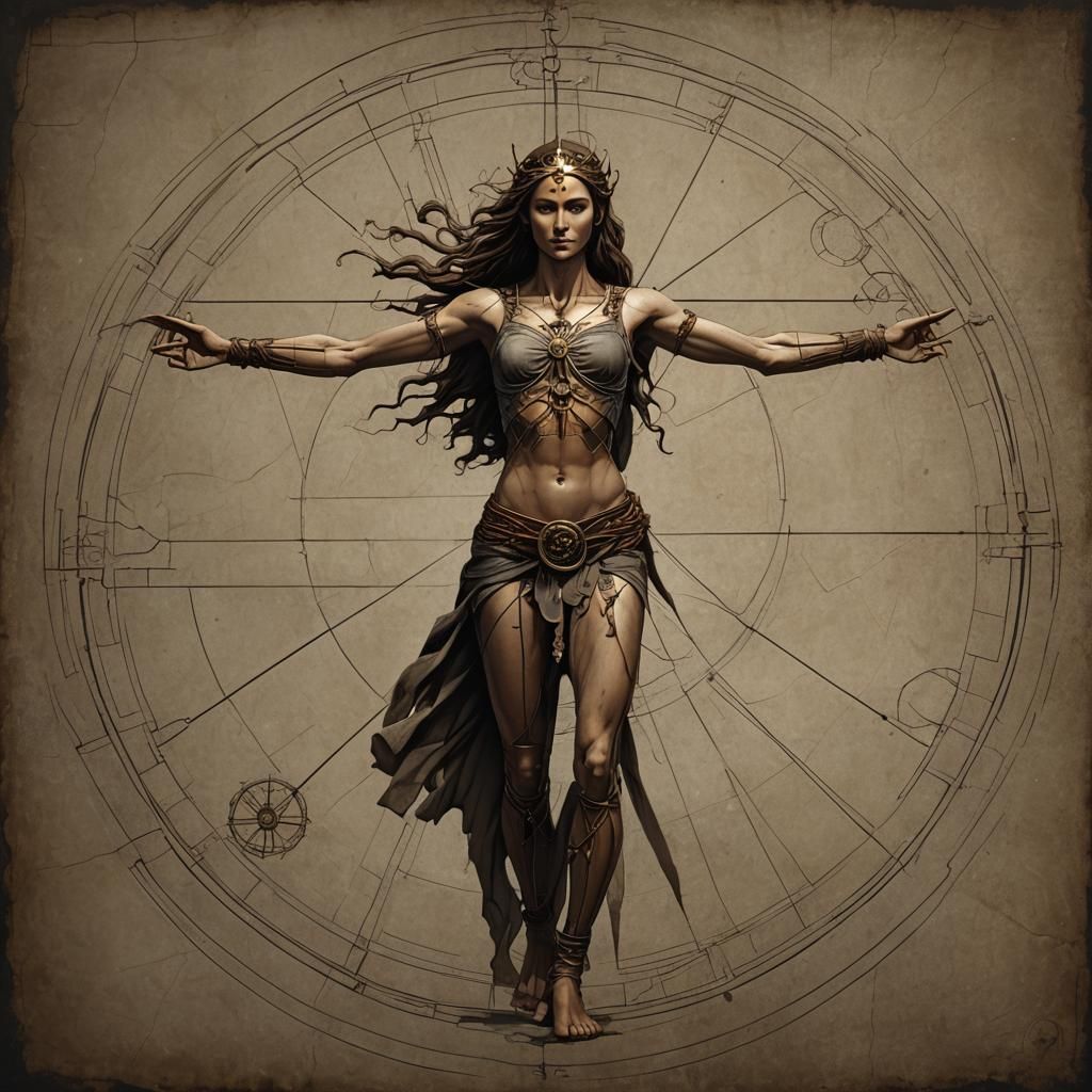 Vitruvian Woman with Two Limbs: Detailed Matte Painting