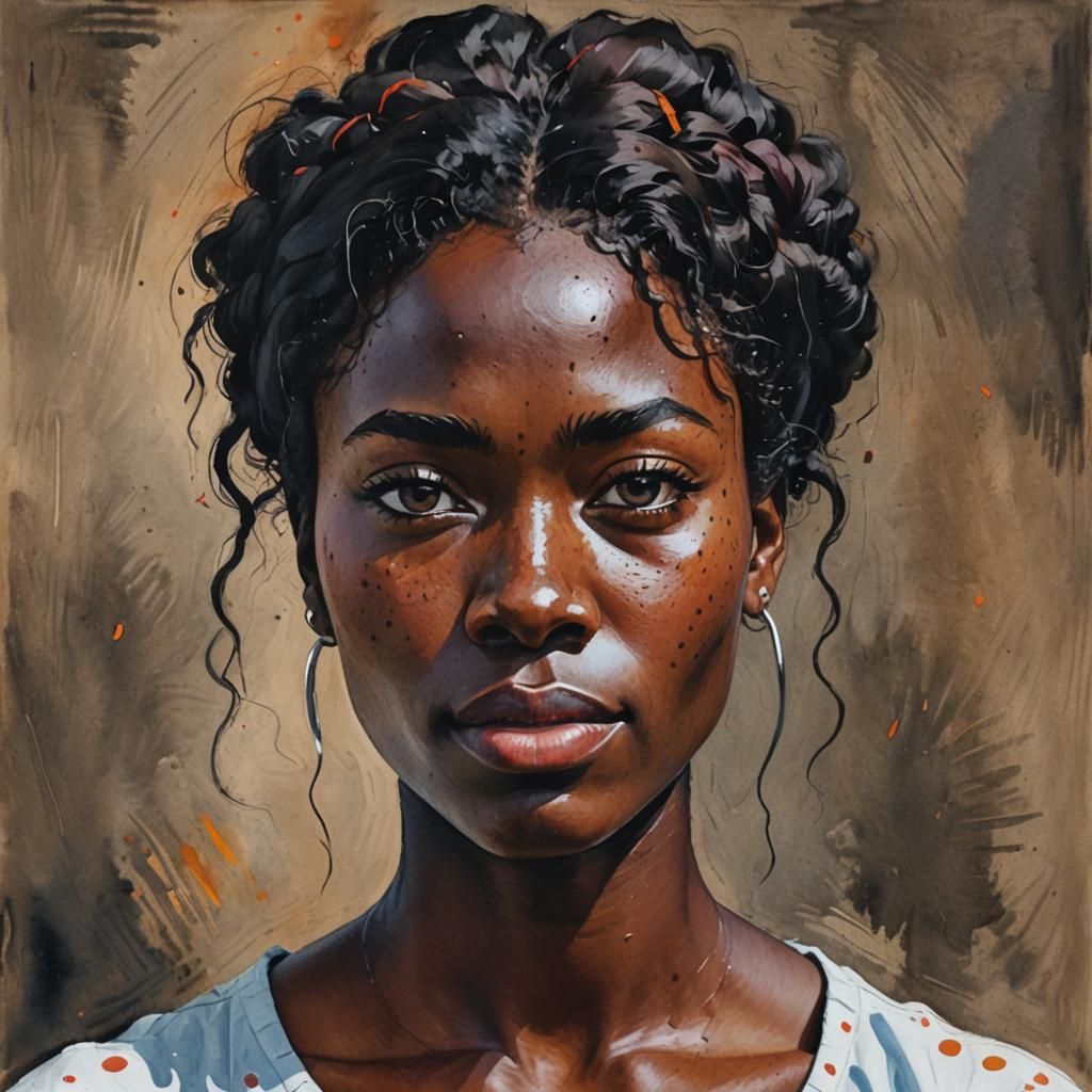 Freckled Woman Portrait in Gouache Impressionist Style