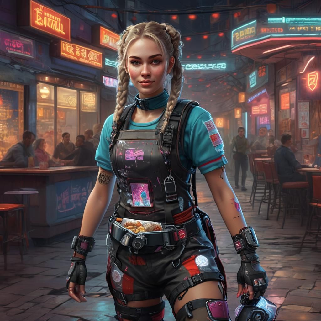 Cyberpunk Russian Waitress on Rollerblades