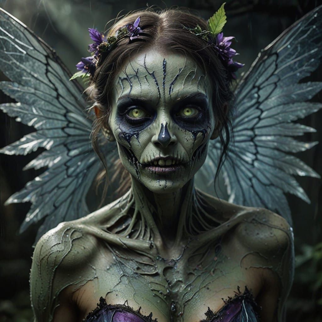 Dark Fantasy Zombie Fairy in Vivid, Photorealistic Horror Ar...