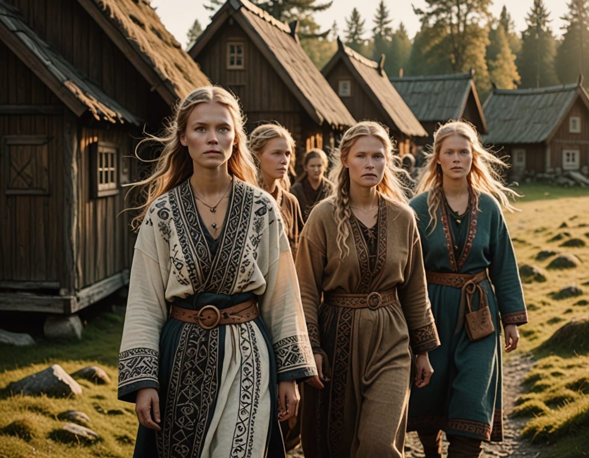 Viking Villagers in Birka's Golden Hour