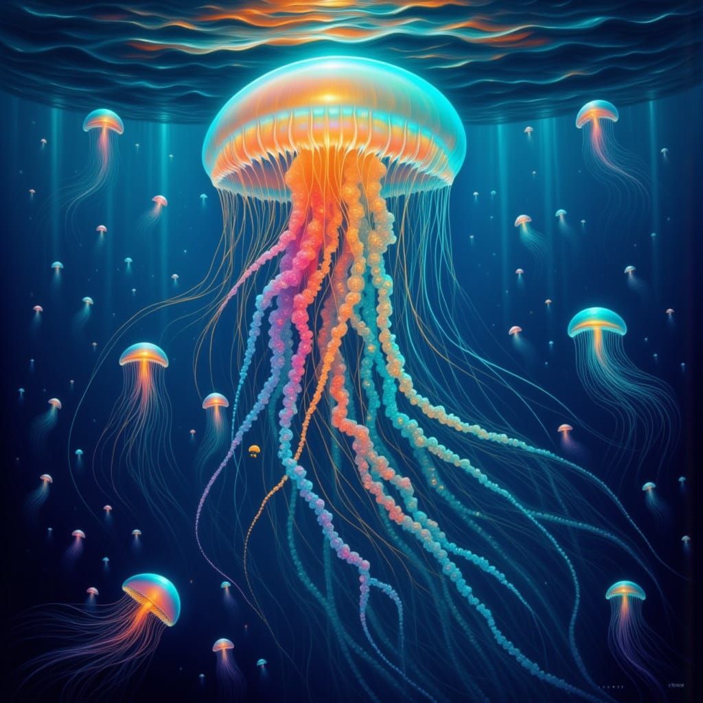 Giant Bioluminescent Jellyfish Dominates Ocean Scene