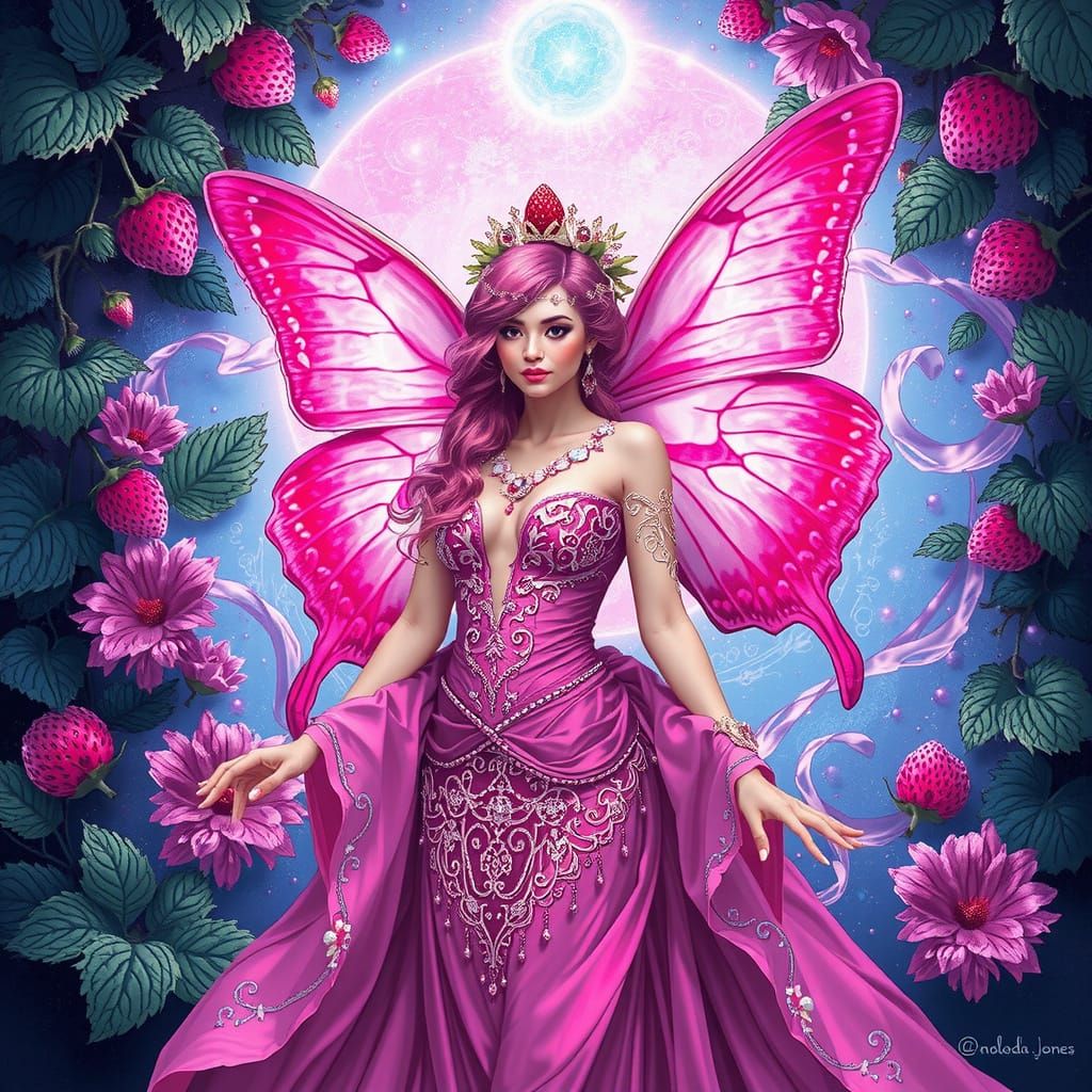 Surreal Goddess in Vibrant Pink and Iridescent Hues