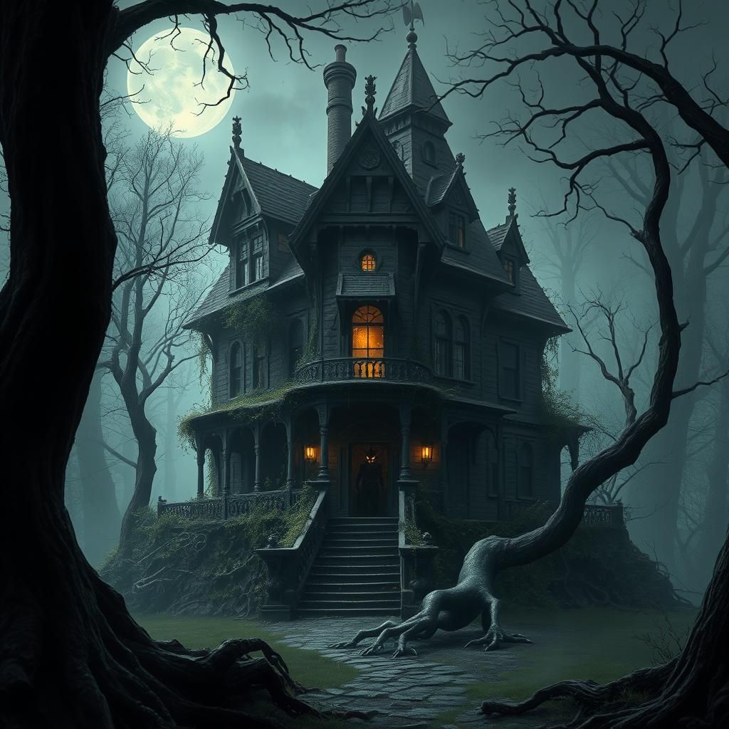 Ominous Haunted House in Dark Fantasy Style