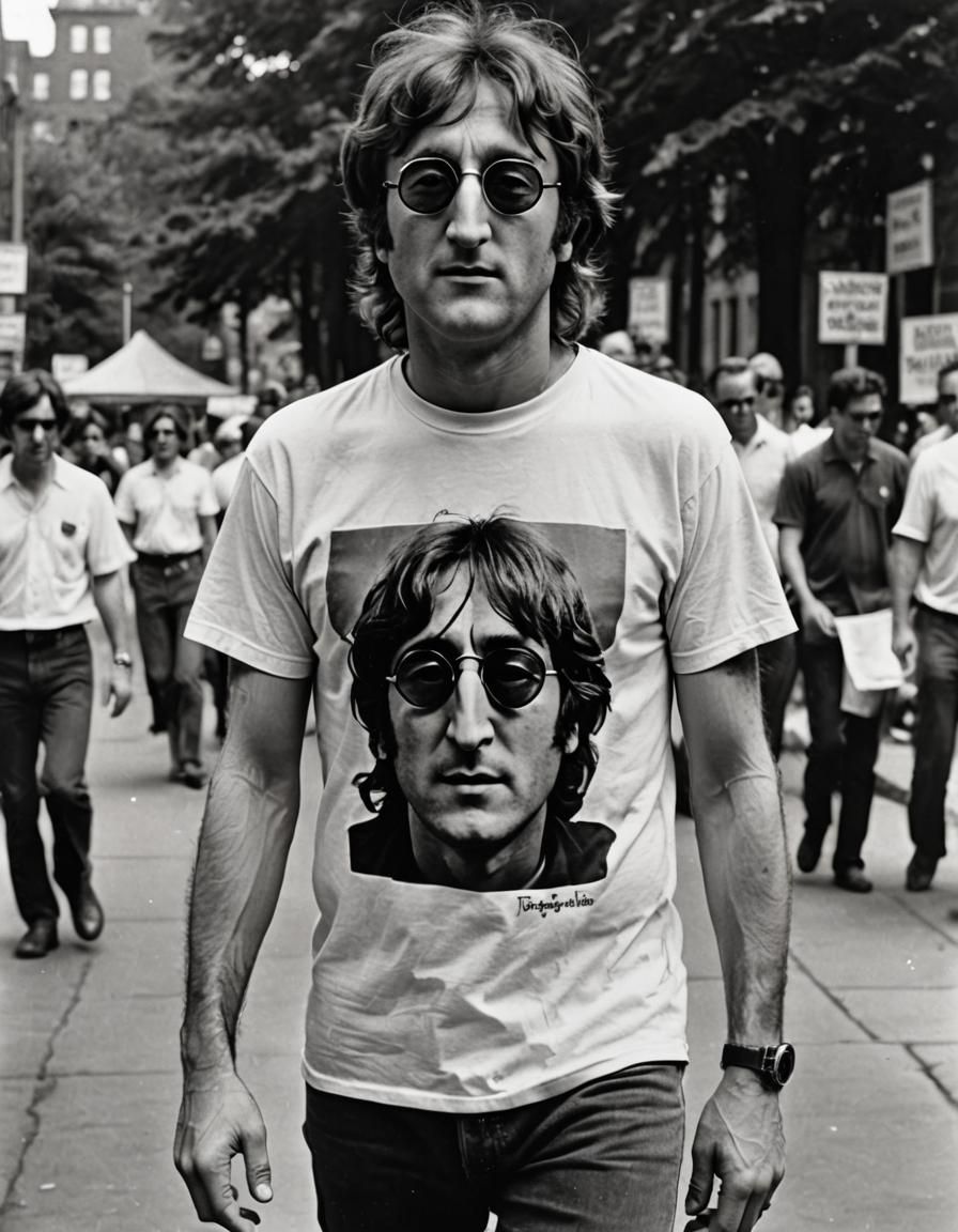 John Lennon in Sunglasses Wearing a Graphic Tee
