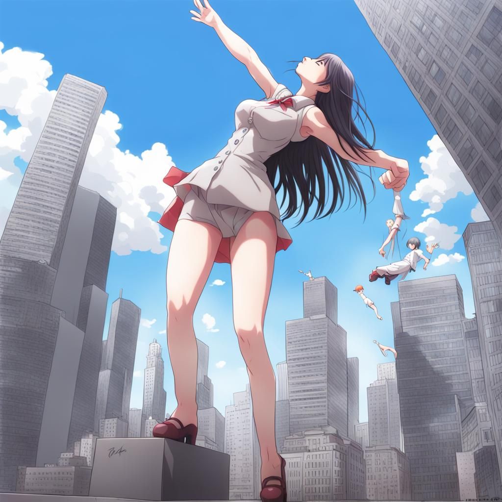 Giantess Crushing Tiny Man in Anime Style