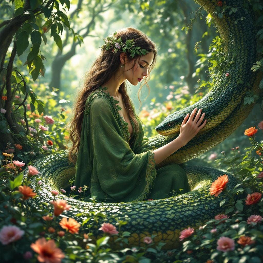 Eve and the Serpent in Eden: A Digital Masterpiece