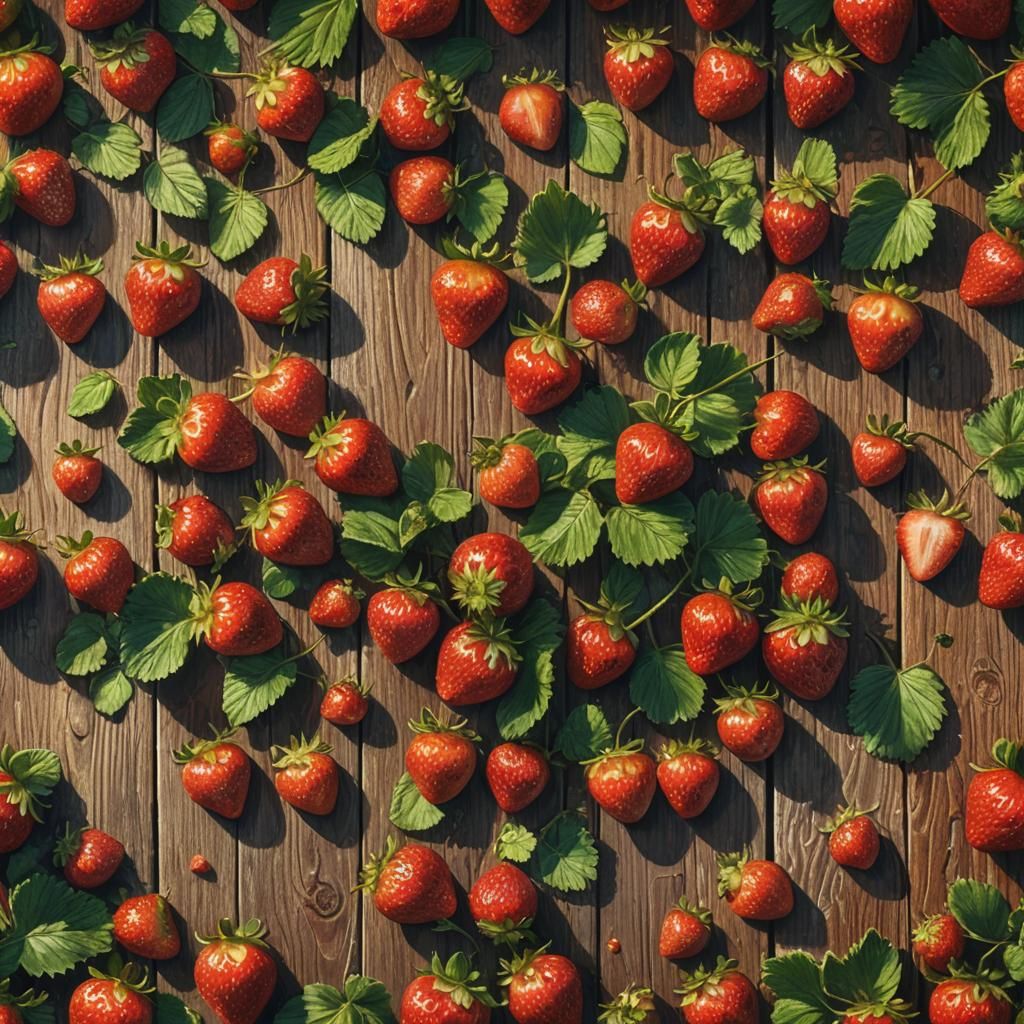 Hyperrealistic Strawberries on Wooden Table: Concept Art